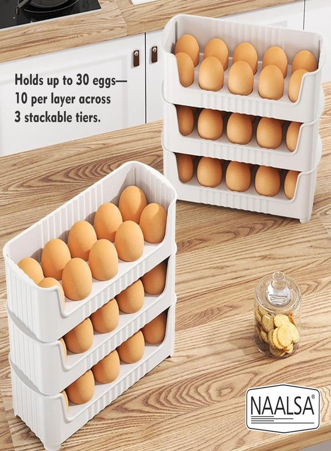 NAALSA ELITE Egg Tray Set of 3 Stackable, 30 Egg Storage, 10 Slots Per Tray, Egg box Space-Saving Organizer for Fridge Side Door, Tabletop & Cabinet, BPA-Free, Durable, Detachable, Freezer Safe - Image 3